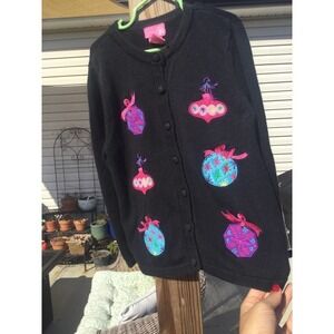 J. Khaki girls Christmas cardigan small S ugly sweater black ornaments holiday